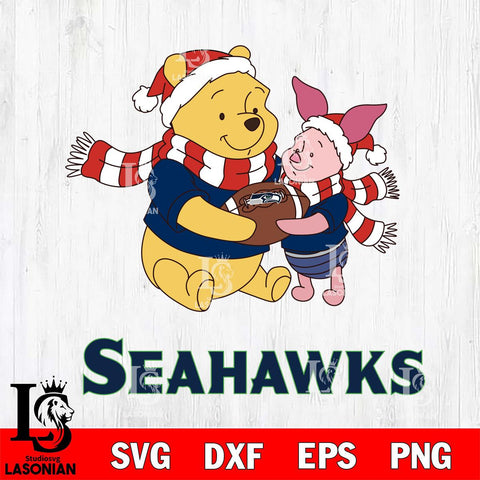 Seattle Seahawks Winnie the Pooh & Piglet Football Cricut,Christmas SVG DXF EPS PNG FILE, Digital Download,Instant Download, Silhouette