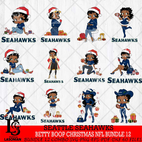 Seattle Seahawks  Betty Boop Christmas NFL Bundle File Cut, NFL SVG DXF EPS PNG PDF File, Digital Download , Criucut , Silhouette