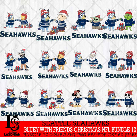 Seattle Seahawks  Bluey With friends christmas NFL Bundle Cricut,Bundle NFL SVG DXF EPS PNG FILE, Digital Download,Instant Download, Silhouette
