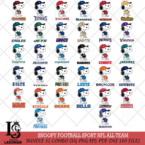 Snoopy Football sport NFL ALL TEAM SVG DXF EPS PNG FILE,Snoopy File Cut,Big bundle nfl Digital Download,Instant Download, Silhouette