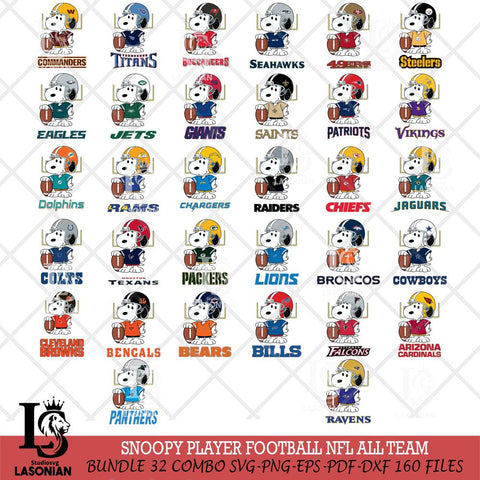 Snoopy Player Football NFL ALL TEAM SVG DXF EPS PNG FILE,Snoopy File Cut,Big bundle nfl Digital Download,Instant Download, Silhouette