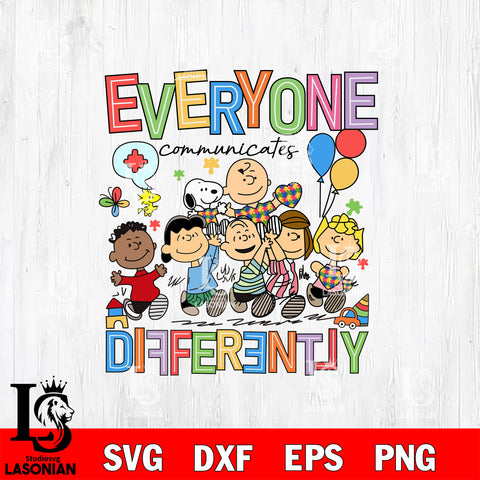 Snoopy autism Everyone communicates differently Svg Eps Dxf Png File, File Cut,Digital Download,Instant Download, Svg Files