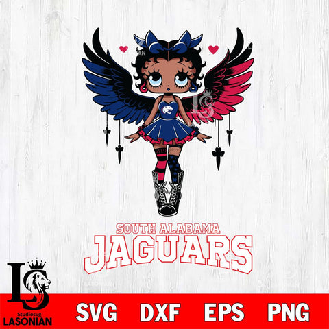South Alabama Jaguars Anglel Black Fan Girl Betty Boop, Svg Eps Dxf Png File, Digital Download