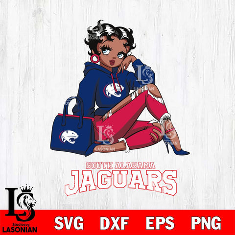 South Alabama Jaguars Awesome Black Fan Girl Betty Boop, Svg Eps Dxf Png File, Digital Download