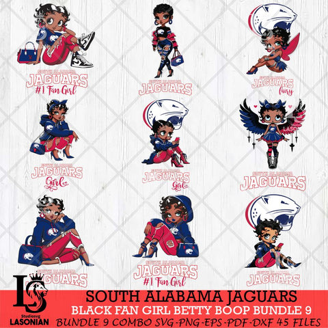 South Alabama Jaguars Black Fan Girl Betty Boop Bundle 9, Svg Eps Dxf Png File, Digital Download
