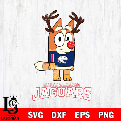 South Alabama Jaguars Bluey Chilli Christmas Deer Svg Eps Dxf Png File, Digital Download