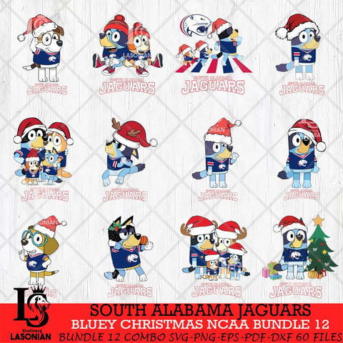 South Alabama Jaguars Bluey Christmas NCAA Bundle 12 Cricut File Cut Files , Bluey Cricut , Christmas Svg , Bluey svg , Digital Download, dxf eps png pdf file