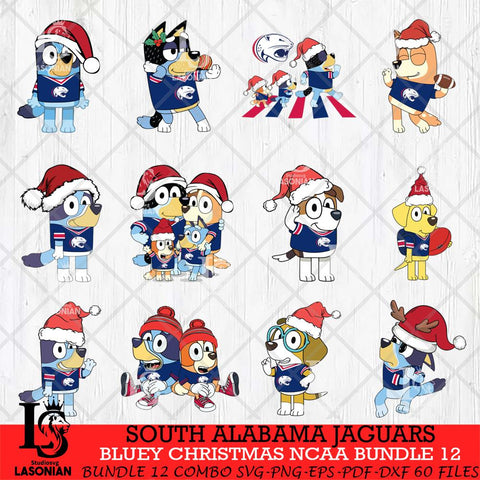 South Alabama Jaguars Bluey Christmas NCAA Bundle 12 SVG Eps Dxf Png File, Digital Download, Instant Download