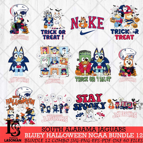 South Alabama Jaguars Bluey Halloween NCAA 12 SVG Eps Dxf Png File, Bundle NCAA svg, Digital Download, Instant Download