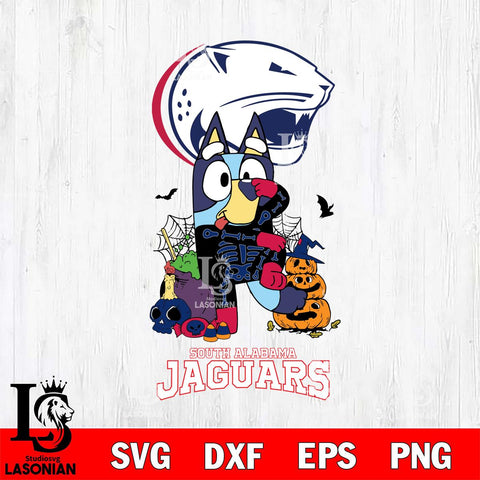 South Alabama Jaguars Bluey Halloween NCAA 2 Svg Eps Dxf Png File, Digital Download, Instant Download
