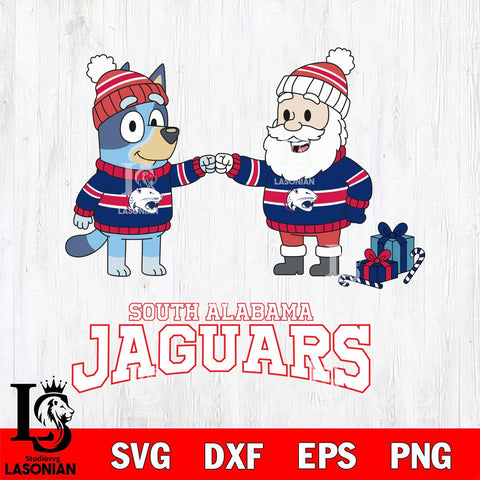 South Alabama Jaguars Bluey With Satan Christmas File Cut, NCAA SVG DXF EPS PNG FILE, Digital Download,Instant Download, Silhouette
