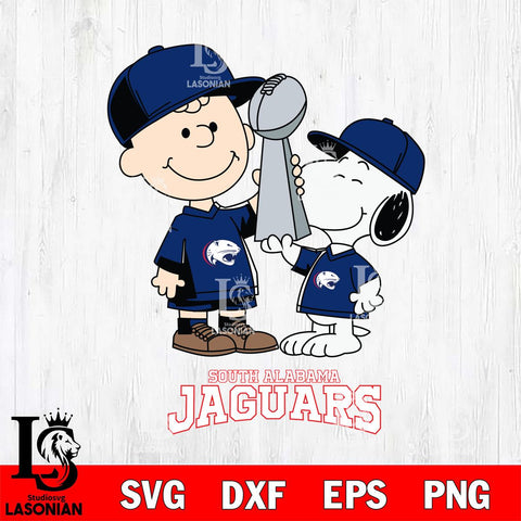 South Alabama Jaguars Charlie Brown and Snoopy Champions Svg Eps Dxf Png File, NCAA svg , Digital Download , Instant Download, Cricut File