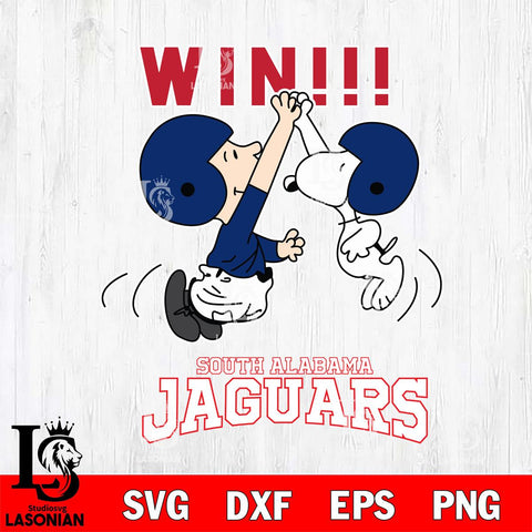 South Alabama Jaguars Charlie Brown and Snoopy Win Svg Eps Dxf Png File, NCAA svg , Digital Download , Instant Download, Cricut File