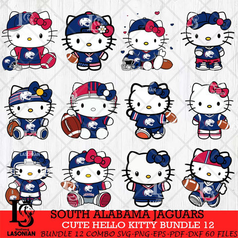 South Alabama Jaguars Cute Hello Kitty Bundle 12 SVG Eps Dxf Png File, NCAA Bundle svg, Digital Download, Instant Download