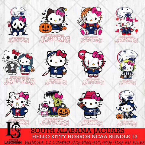 South Alabama Jaguars Hello Kitty Horror NCAA Bundle 12 SVG Svg Eps Dxf Png File, Digital Download