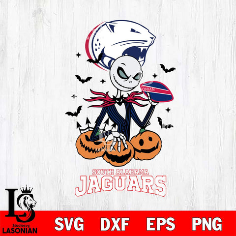 South Alabama Jaguars Jack Skellington 2 halloween Svg Eps Dxf Png File, NCAA svg, Digital Download, Instant Download