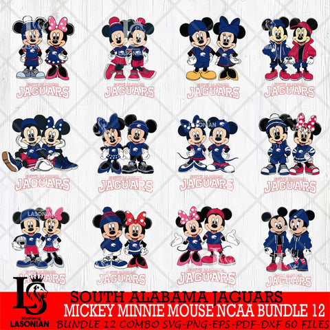South Alabama Jaguars Mickey Minnie Mouse NCAA Bundle 12 Svg Eps Dxf Png File, Bundle NCAA svg , File Cut , Digital Download , Instant Download, Cut Svg Files