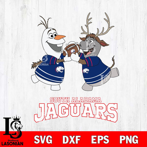 South Alabama Jaguars Olaf & Sven Football Cricut,Christmas SVG DXF EPS PNG FILE, NCAA Digital Download,Instant Download, Silhouette