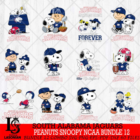 South Alabama Jaguars Peanuts Snoopy Player NCAA Bundle 12 SVG DXF EPS PNG FILE,Snoopy File Cut, bundle NCAA Digital Download,Instant Download, Silhouette