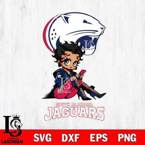 South Alabama Jaguars Style Black Fan Girl Betty Boop, Svg Eps Dxf Png File, Digital Download