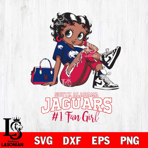 South Alabama Jaguars #1 Black Fan Girl Betty Boop, Svg Eps Dxf Png File, Digital Download