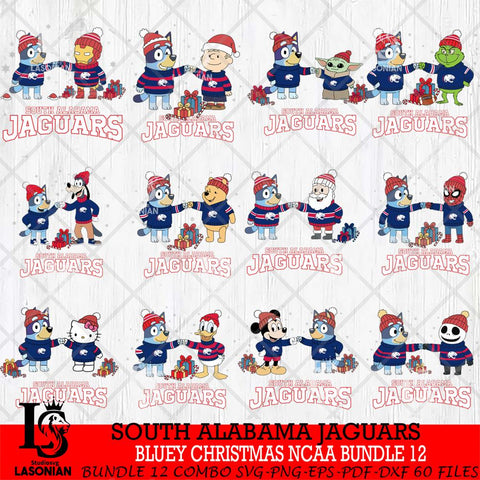 South Alabama Jaguars  Bluey friends christmas NCAA Bundle File Cut,Bundle NCAA SVG DXF EPS PNG FILE, Digital Download,Instant Download, Silhouette