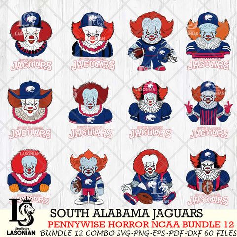 South Alabama Jaguars  Pennywise Horror NCAA Bundle 12 SVG Svg Eps Dxf Png File, Digital Download
