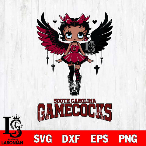 South Carolina Gamecocks Anglel Black Fan Girl Betty Boop, Svg Eps Dxf Png File, Digital Download