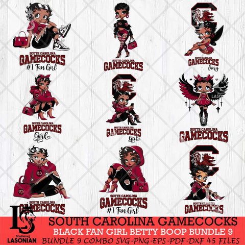 South Carolina Gamecocks Black Fan Girl Betty Boop Bundle 9, Svg Eps Dxf Png File, Digital Download