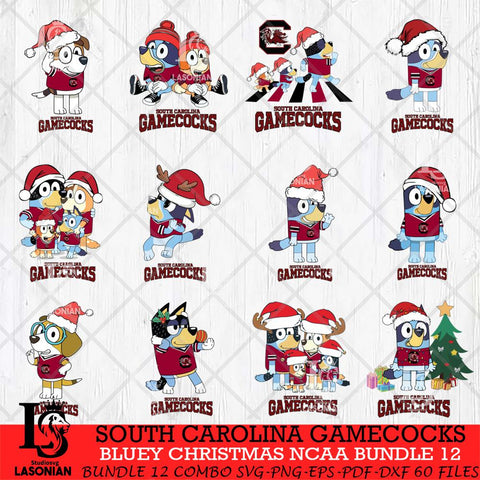 South Carolina Gamecocks Bluey Christmas NCAA Bundle 12 Cricut File Cut Files , Bluey Cricut , Christmas Svg , Bluey svg , Digital Download, dxf eps png pdf file
