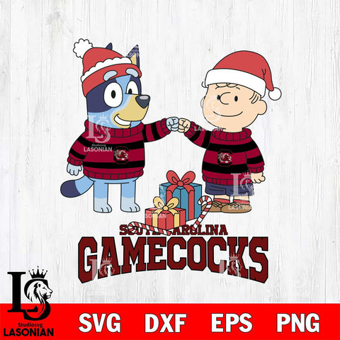 South Carolina Gamecocks Bluey With Charlie Brown Christmas File Cut, NCAA SVG DXF EPS PNG FILE, Digital Download,Instant Download, Silhouette