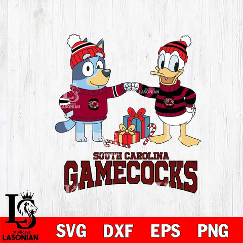 South Carolina Gamecocks Bluey With Donald Duck Christmas File Cut, NCAA SVG DXF EPS PNG FILE, Digital Download,Instant Download, Silhouette
