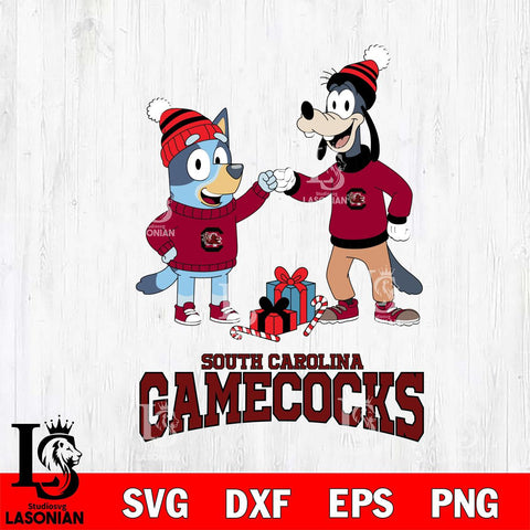 South Carolina Gamecocks Bluey With Goofy Christmas File Cut, NCAA SVG DXF EPS PNG FILE, Digital Download,Instant Download, Silhouette