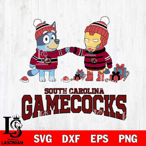 South Carolina Gamecocks Bluey With Iron man Christmas File Cut, NCAA SVG DXF EPS PNG FILE, Digital Download,Instant Download, Silhouette