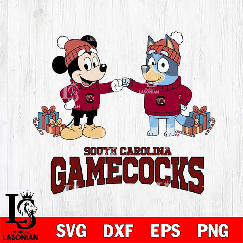 South Carolina Gamecocks Bluey With Mickey Christmas File Cut, NCAA SVG DXF EPS PNG FILE, Digital Download,Instant Download, Silhouette