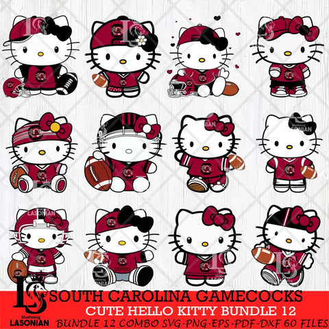 South Carolina Gamecocks Cute Hello Kitty Bundle 12 SVG Eps Dxf Png File, NCAA Bundle svg, Digital Download, Instant Download