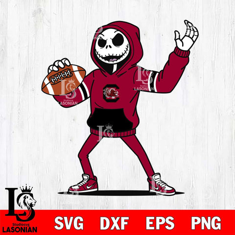 South Carolina Gamecocks Jack Skellington Football Christmas File Cut, NCAA SVG DXF EPS PNG FILE, Digital Download , Criucut , Silhouette