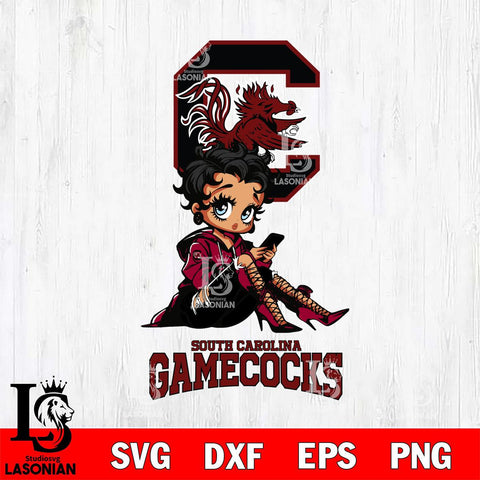 South Carolina Gamecocks Style Black Fan Girl Betty Boop, Svg Eps Dxf Png File, Digital Download