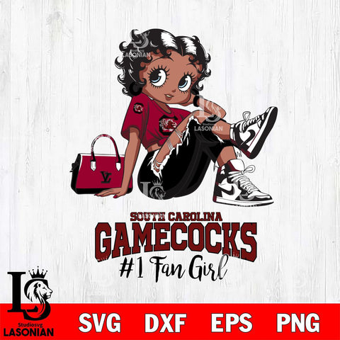 South Carolina Gamecocks #1 Black Fan Girl Betty Boop, Svg Eps Dxf Png File, Digital Download