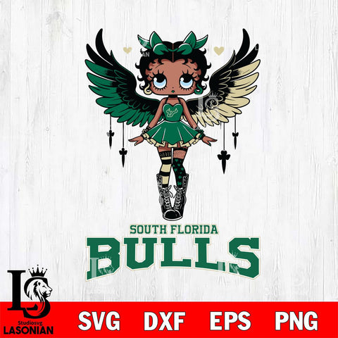 South Florida Bulls Anglel Black Fan Girl Betty Boop, Svg Eps Dxf Png File, Digital Download