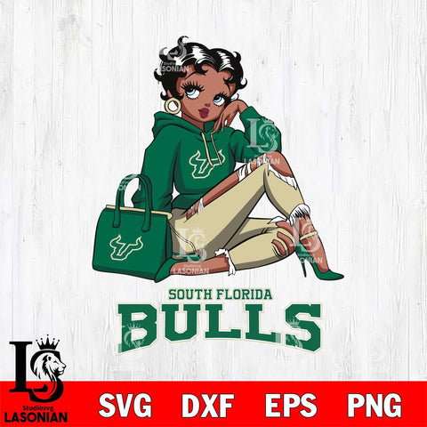 South Florida Bulls Awesome Black Fan Girl Betty Boop, Svg Eps Dxf Png File, Digital Download