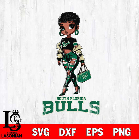 South Florida Bulls Beautiful Black Fan Girl, Svg Eps Dxf Png File, Digital Download