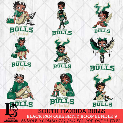 South Florida Bulls Black Fan Girl Betty Boop Bundle 9, Svg Eps Dxf Png File, Digital Download