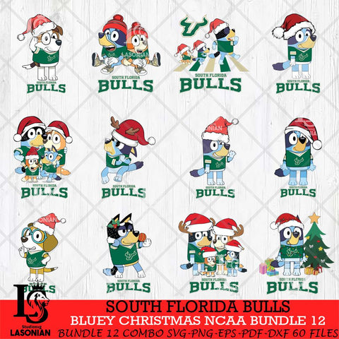 South Florida Bulls Bluey Christmas NCAA Bundle 12 Cricut File Cut Files , Bluey Cricut , Christmas Svg , Bluey svg , Digital Download, dxf eps png pdf file