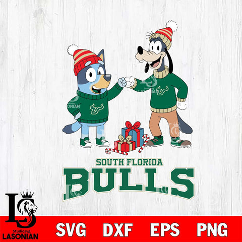 South Florida Bulls Bluey With Goofy Christmas File Cut, NCAA SVG DXF EPS PNG FILE, Digital Download,Instant Download, Silhouette