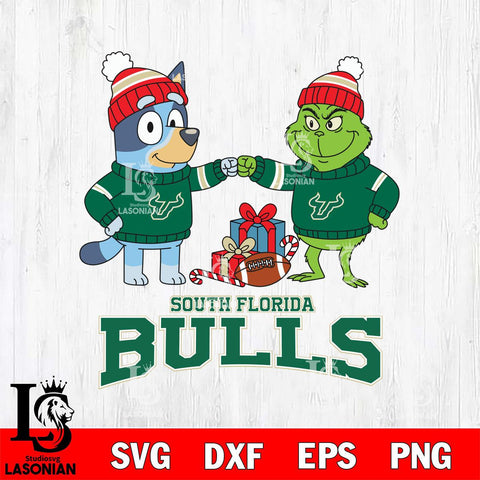 South Florida Bulls Bluey With Grinch Christmas File Cut, NCAA SVG DXF EPS PNG FILE, Digital Download,Instant Download, Silhouette