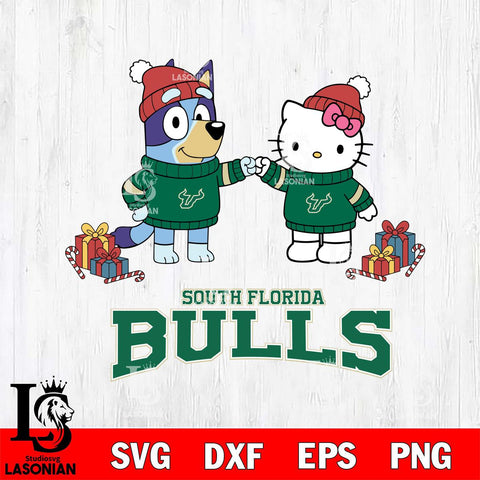 South Florida Bulls Bluey With Hello kitty Christmas File Cut, NCAA SVG DXF EPS PNG FILE, Digital Download,Instant Download, Silhouette