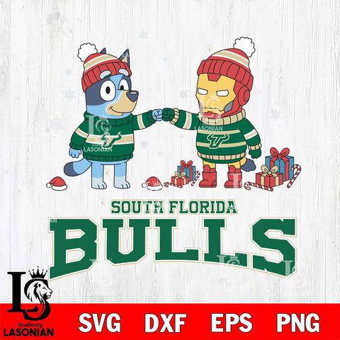 South Florida Bulls Bluey With Iron man Christmas File Cut, NCAA SVG DXF EPS PNG FILE, Digital Download,Instant Download, Silhouette