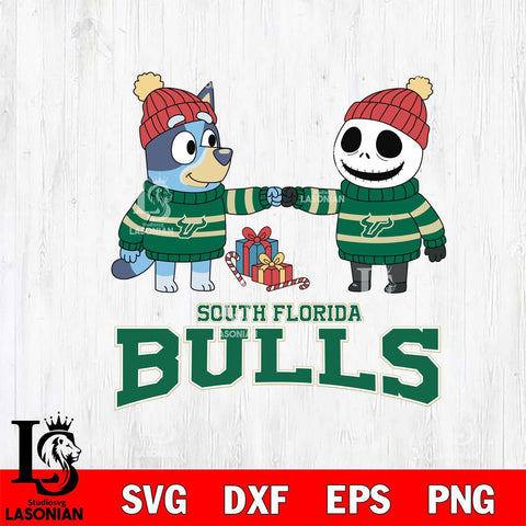 South Florida Bulls Bluey With Jack Skellington Christmas File Cut, NCAA SVG DXF EPS PNG FILE, Digital Download,Instant Download, Silhouette