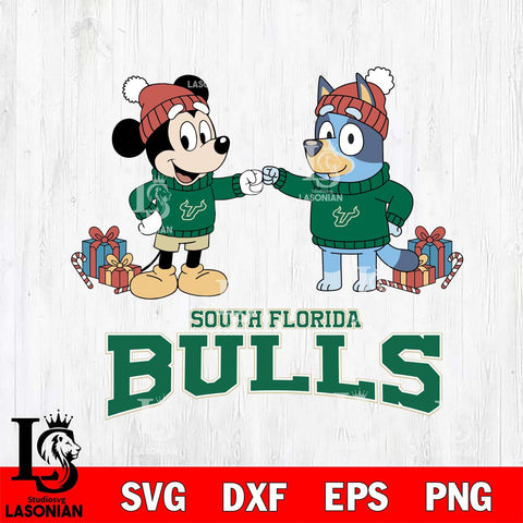 South Florida Bulls Bluey With Mickey Christmas File Cut, NCAA SVG DXF EPS PNG FILE, Digital Download,Instant Download, Silhouette